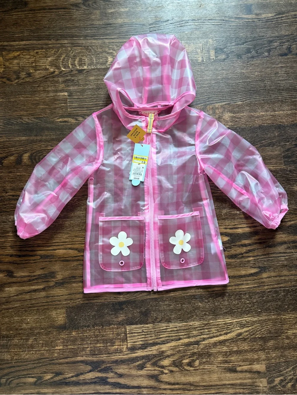 Cat & Jack Pink Gingham Raincoat with Daisy Pockets